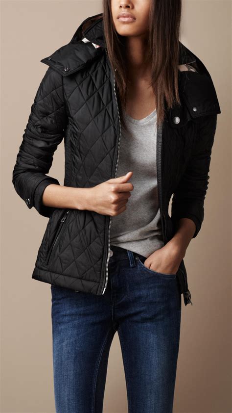 burberry black quilted jacket w fur hood s|burberry cashmere cape coat.